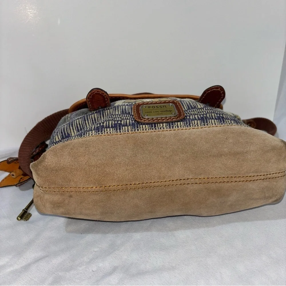 FOSSIL Vtg Boho Floral Canvas Suede Leather Crossbody Shoulder Bag - Picture 6 of 14